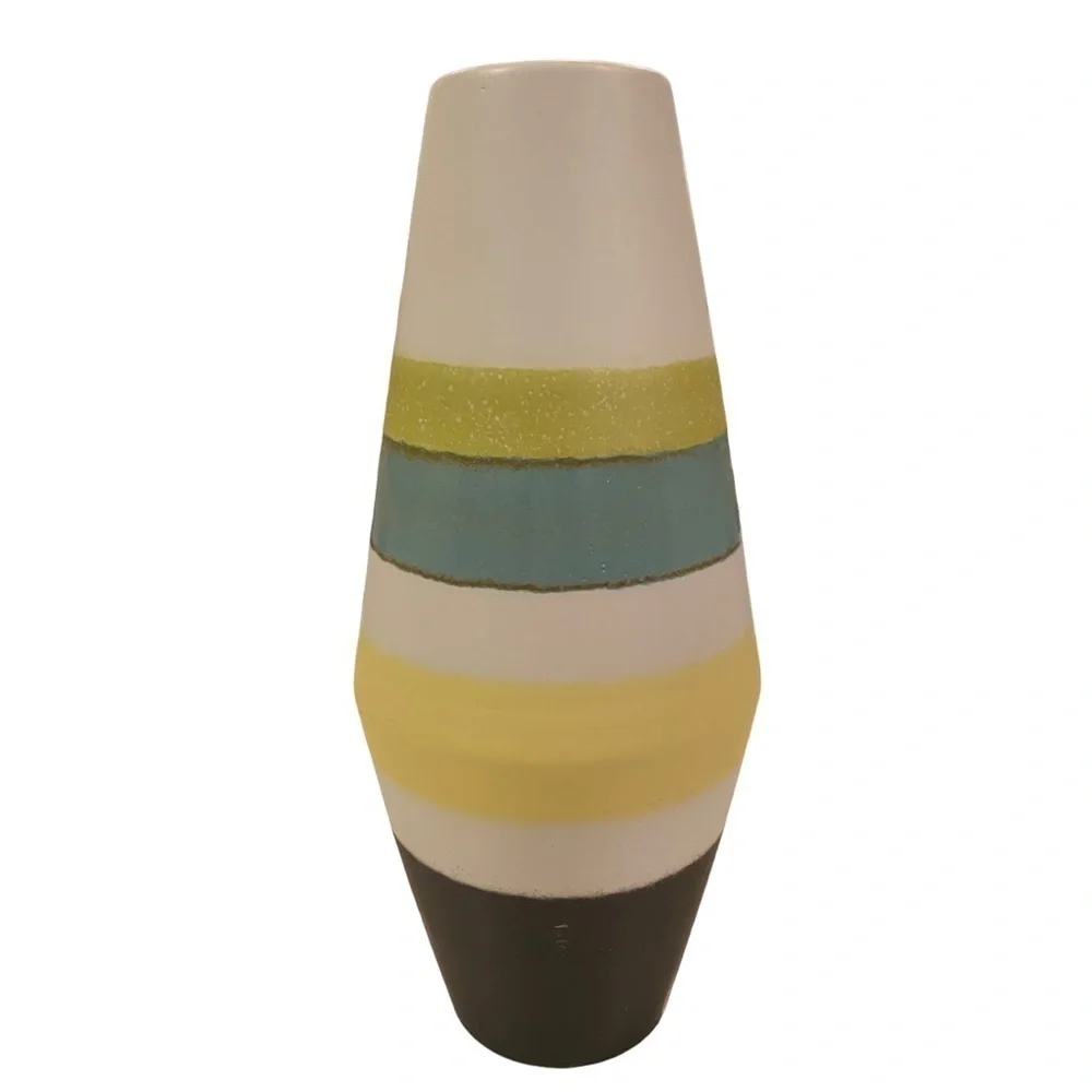 Amano 1980s Vintage White Black Lime Green Yellow & Teal West German Vase 553-30